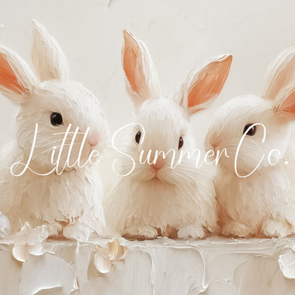 White Rabbits With Flowers Frame TV Art displayed on a TV
