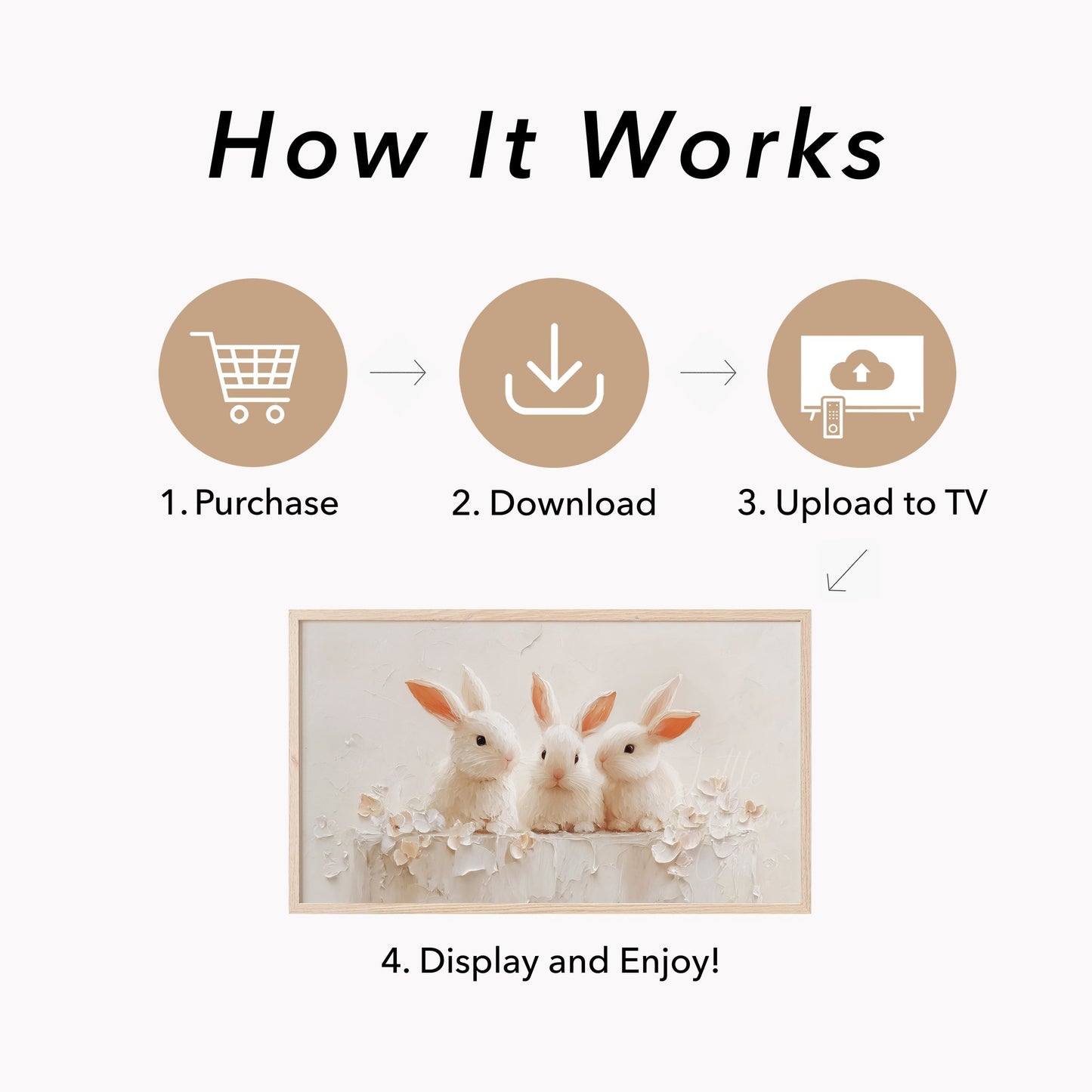 White Rabbits With Flowers Frame TV Art displayed on a TV