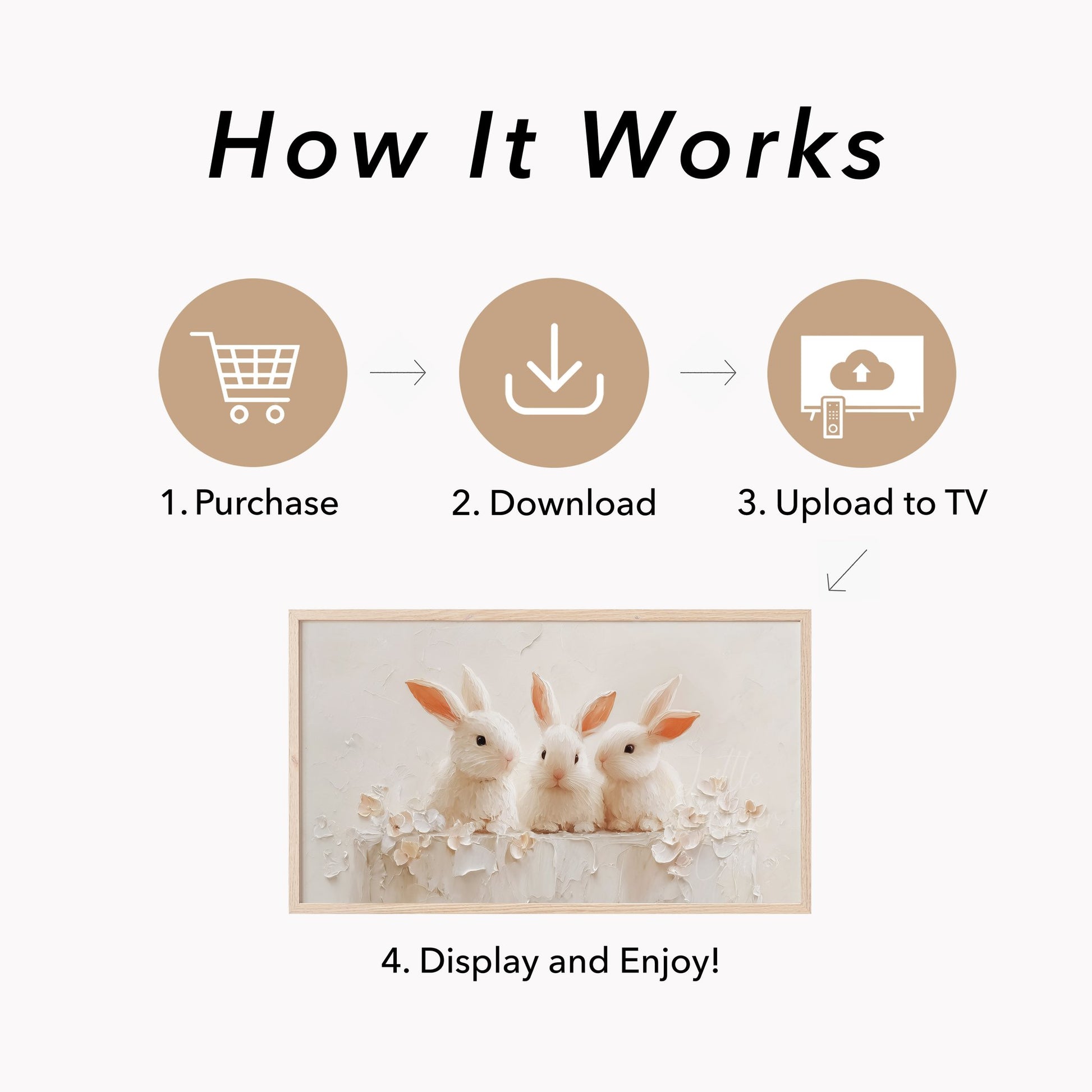 White Rabbits With Flowers Frame TV Art displayed on a TV