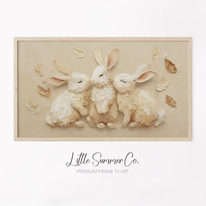 White Rabbits With Feathers Frame TV Art displayed on a TV