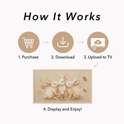 White Rabbits With Feathers Frame TV Art displayed on a TV