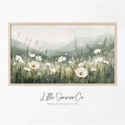White Mountain Wildflowers Frame TV Art displayed on a TV
