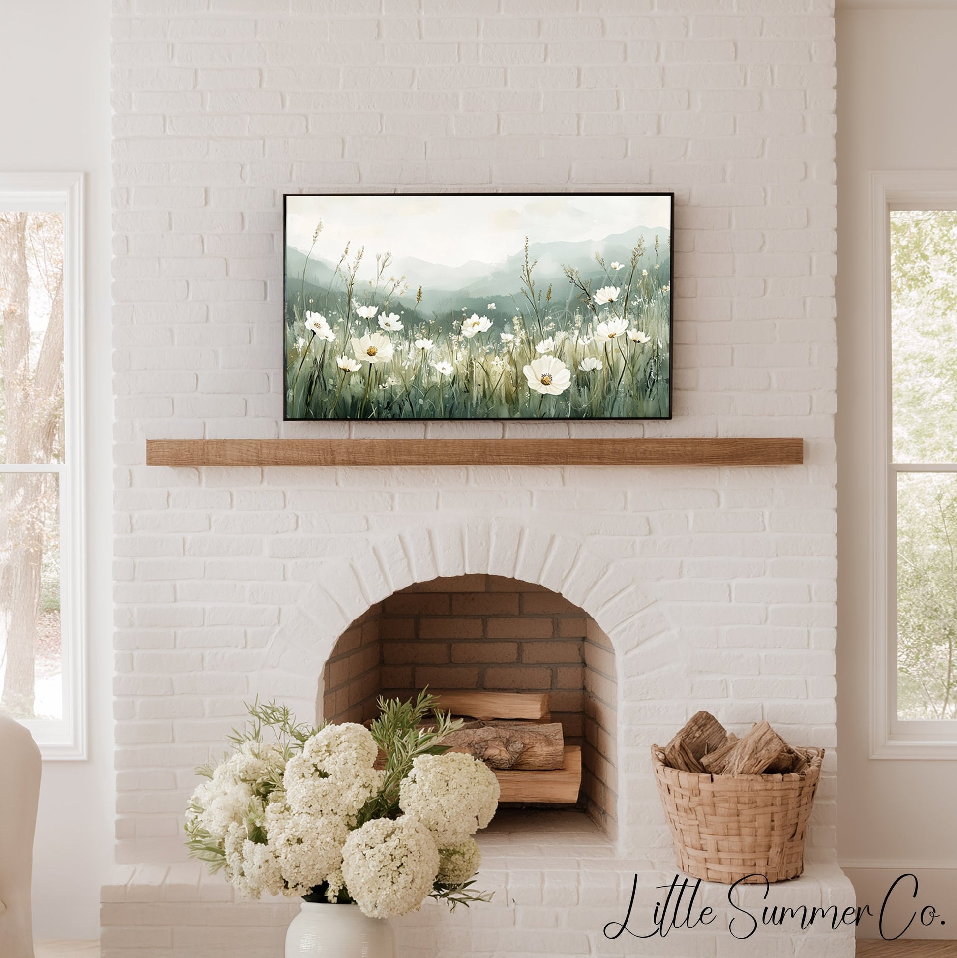 White Mountain Wildflowers Frame TV Art displayed on a TV