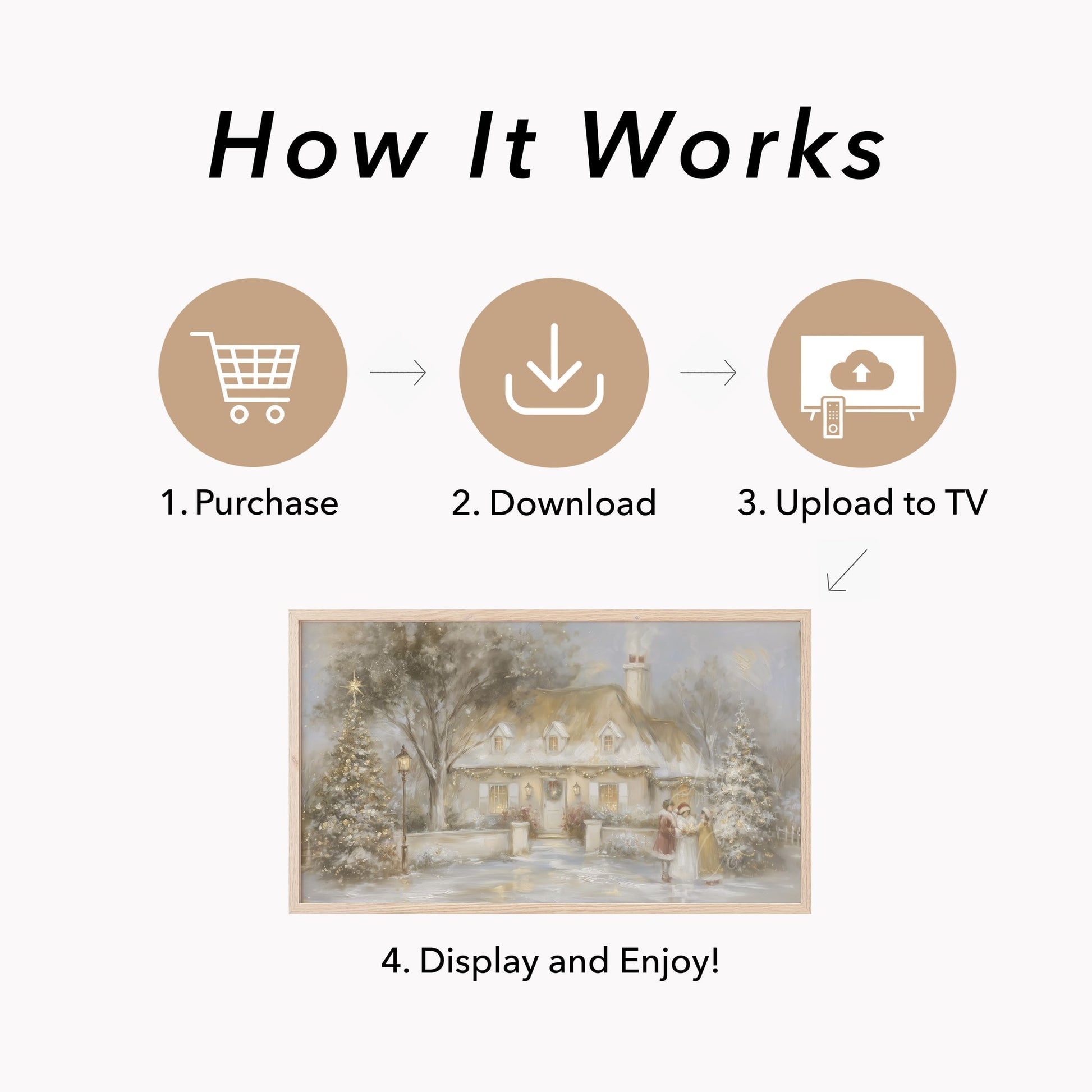 Snowy Cottage Carolers Frame TV Art displayed on a TV