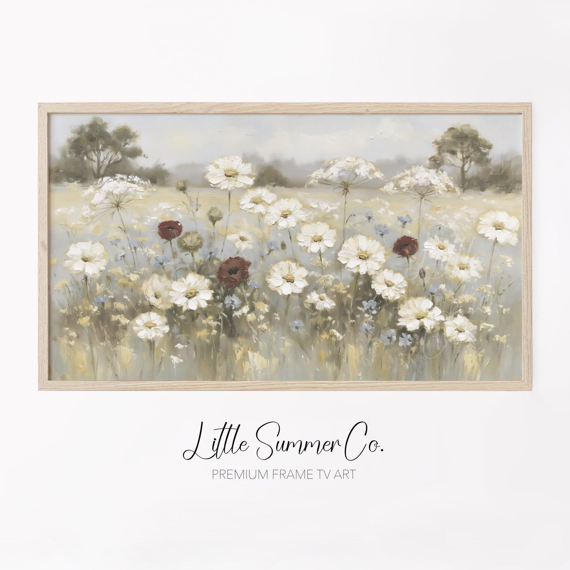 White Wildflower Meadow Frame TV Art displayed on a TV