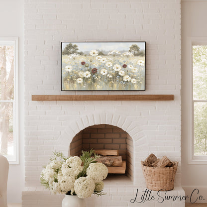 White Wildflower Meadow Frame TV Art displayed on a TV