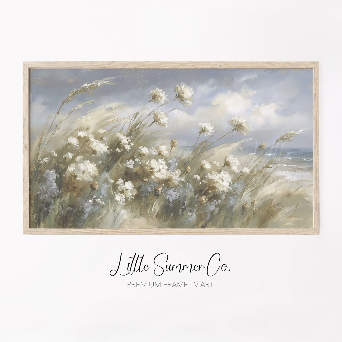 Coastal Dune Wildflowers Frame TV Art displayed on a TV