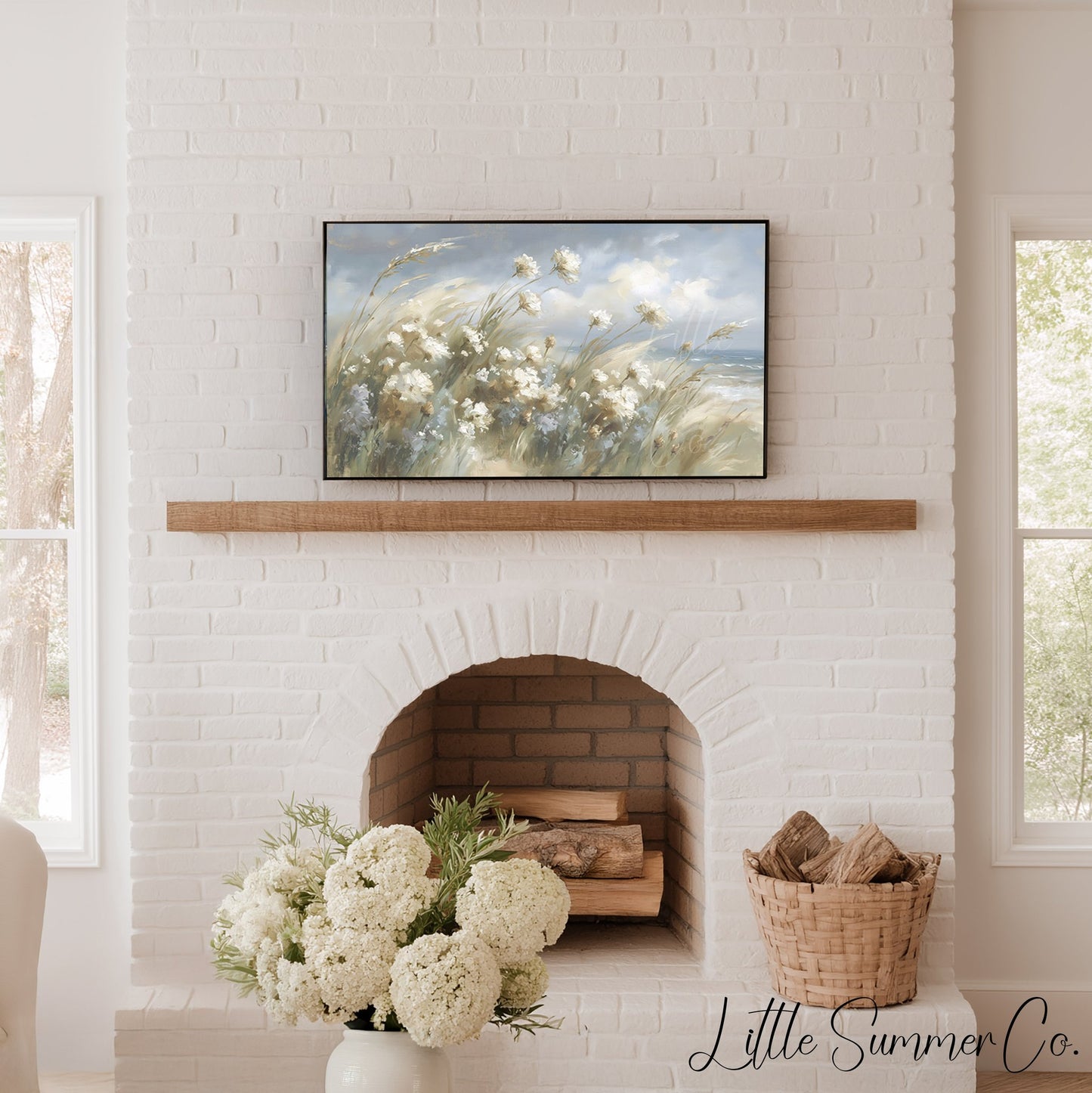 Coastal Dune Wildflowers Frame TV Art displayed on a TV