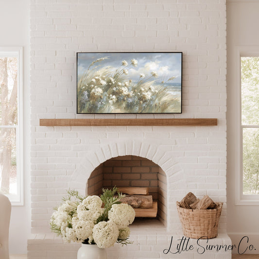 Coastal Dune Wildflowers Frame TV Art displayed on a TV