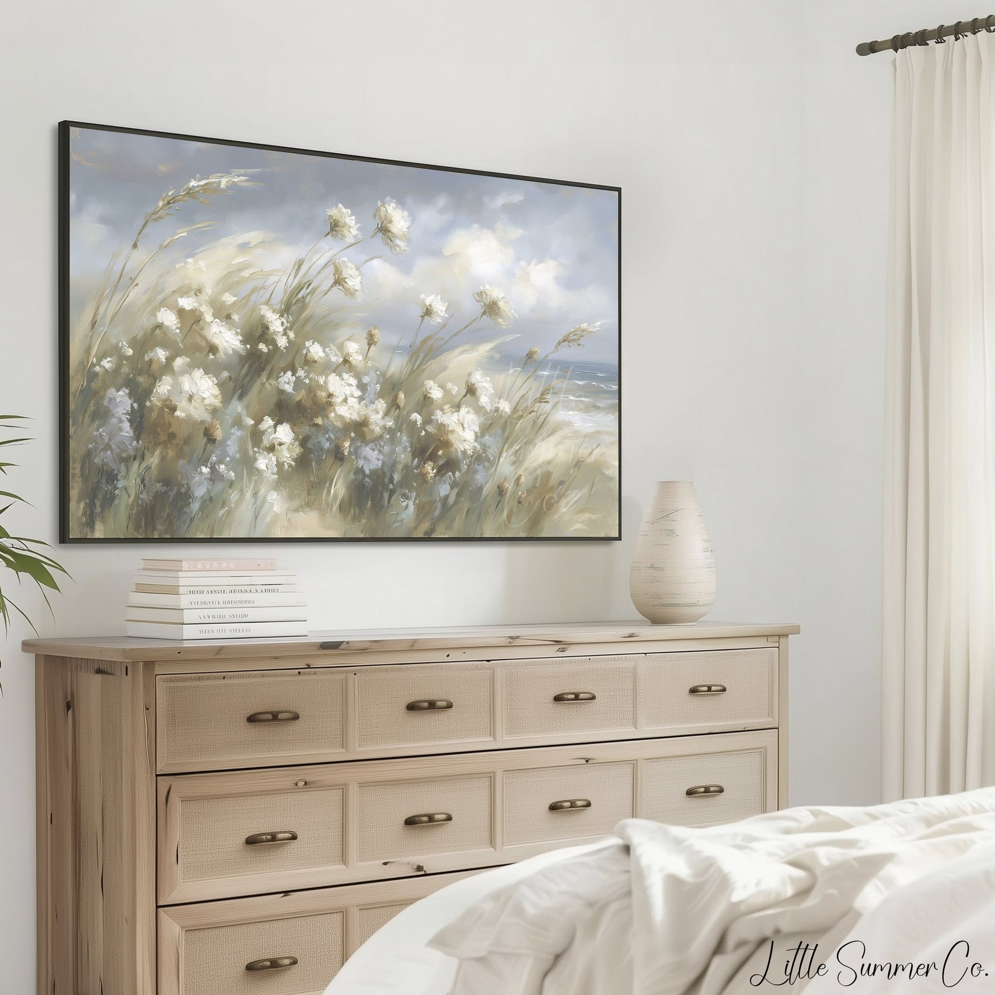 Coastal Dune Wildflowers Frame TV Art displayed on a TV