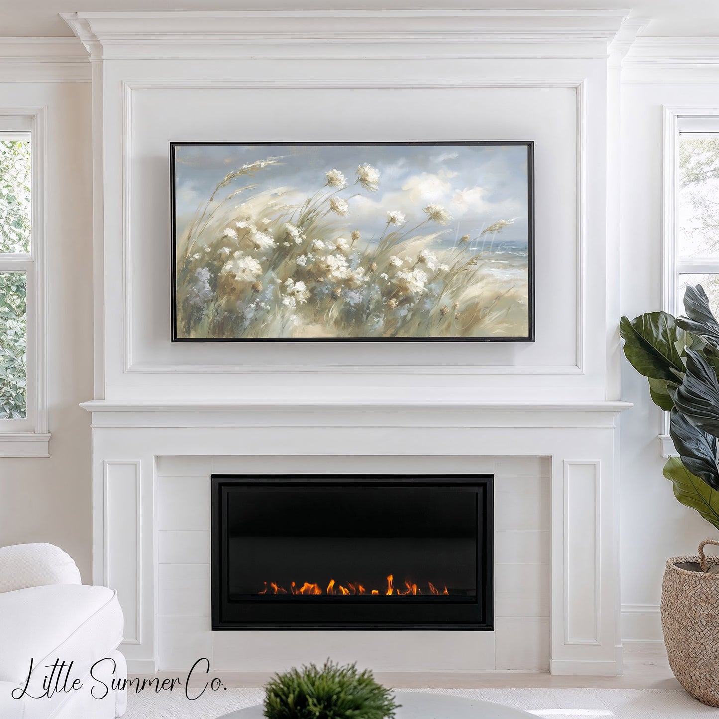 Coastal Dune Wildflowers Frame TV Art displayed on a TV
