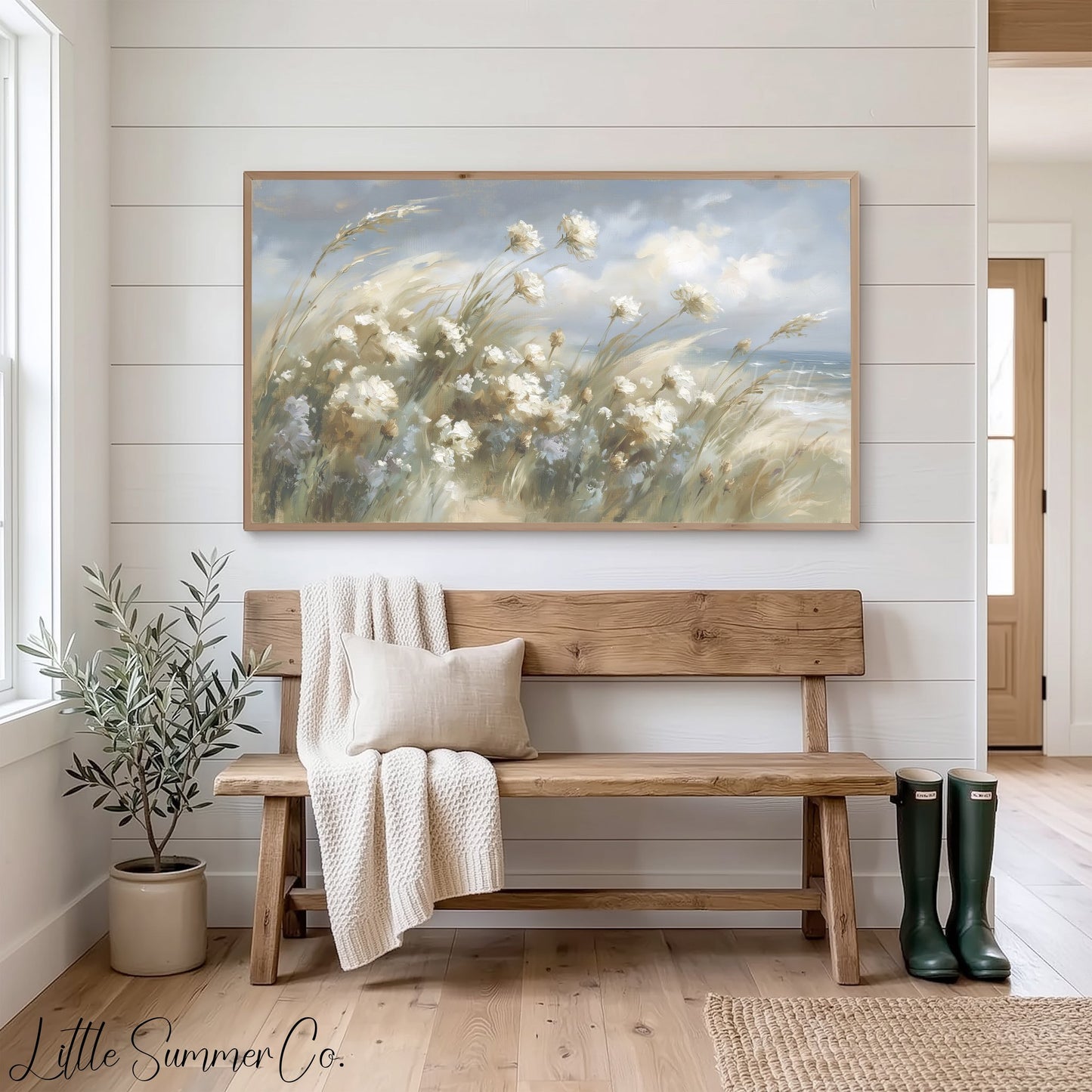 Coastal Dune Wildflowers Frame TV Art displayed on a TV