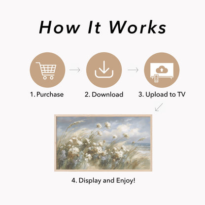 Coastal Dune Wildflowers Frame TV Art displayed on a TV