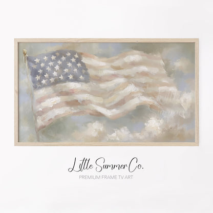 Waving American Flag Frame TV Art displayed on a TV
