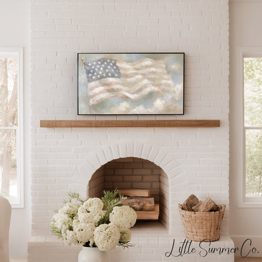 Waving American Flag Frame TV Art displayed on a TV