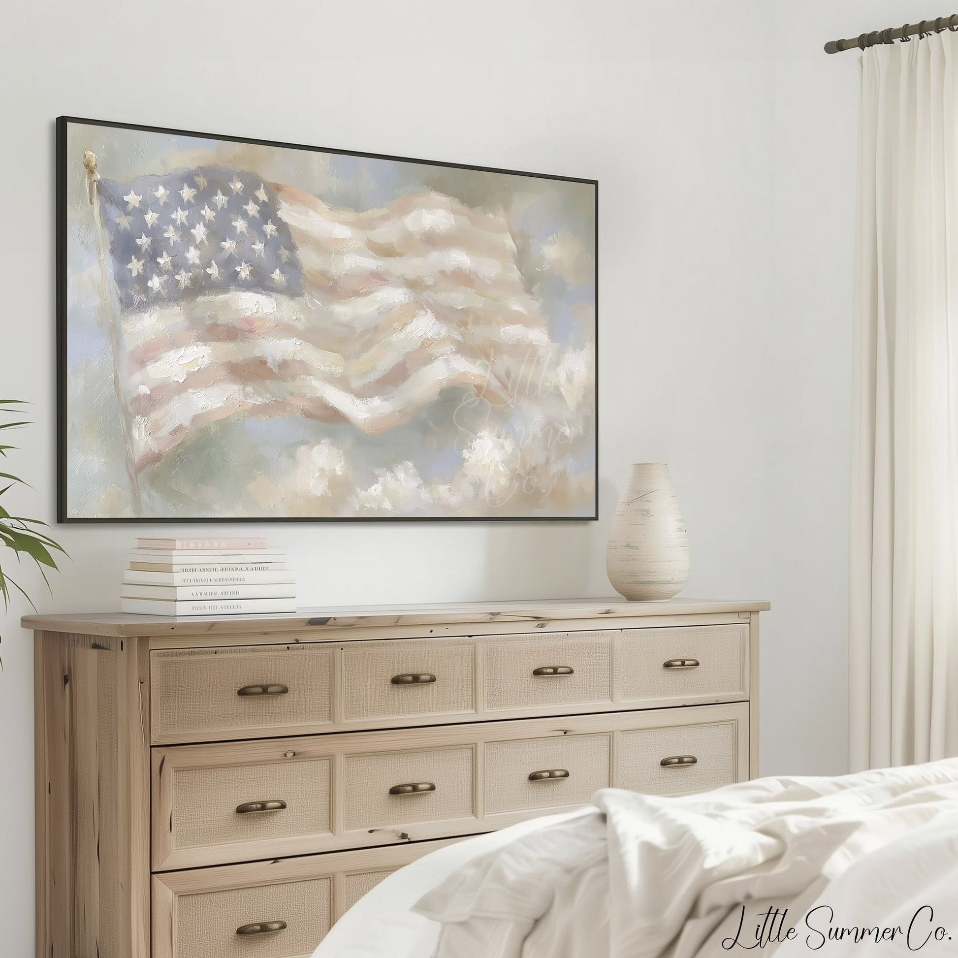 Waving American Flag Frame TV Art displayed on a TV