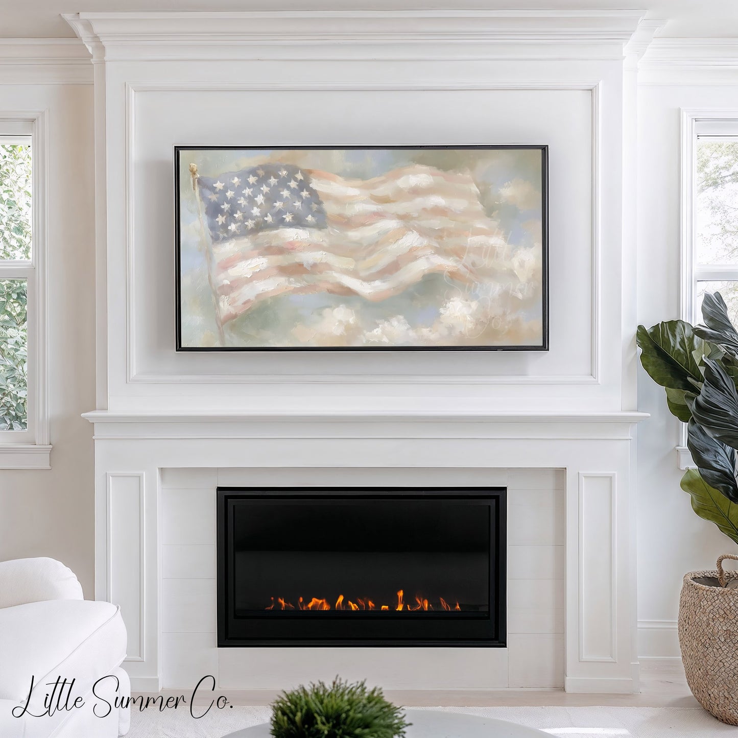 Waving American Flag Frame TV Art displayed on a TV