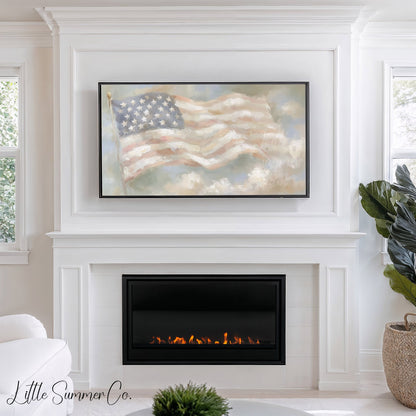 Waving American Flag Frame TV Art displayed on a TV