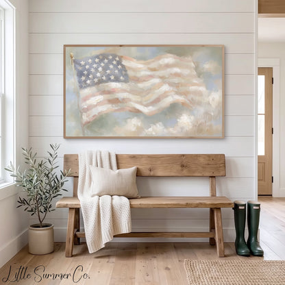 Waving American Flag Frame TV Art displayed on a TV