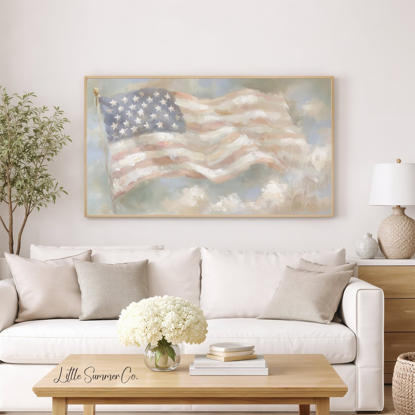 Waving American Flag Frame TV Art displayed on a TV
