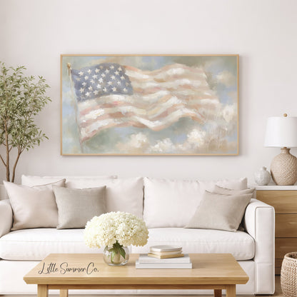 Waving American Flag Frame TV Art displayed on a TV