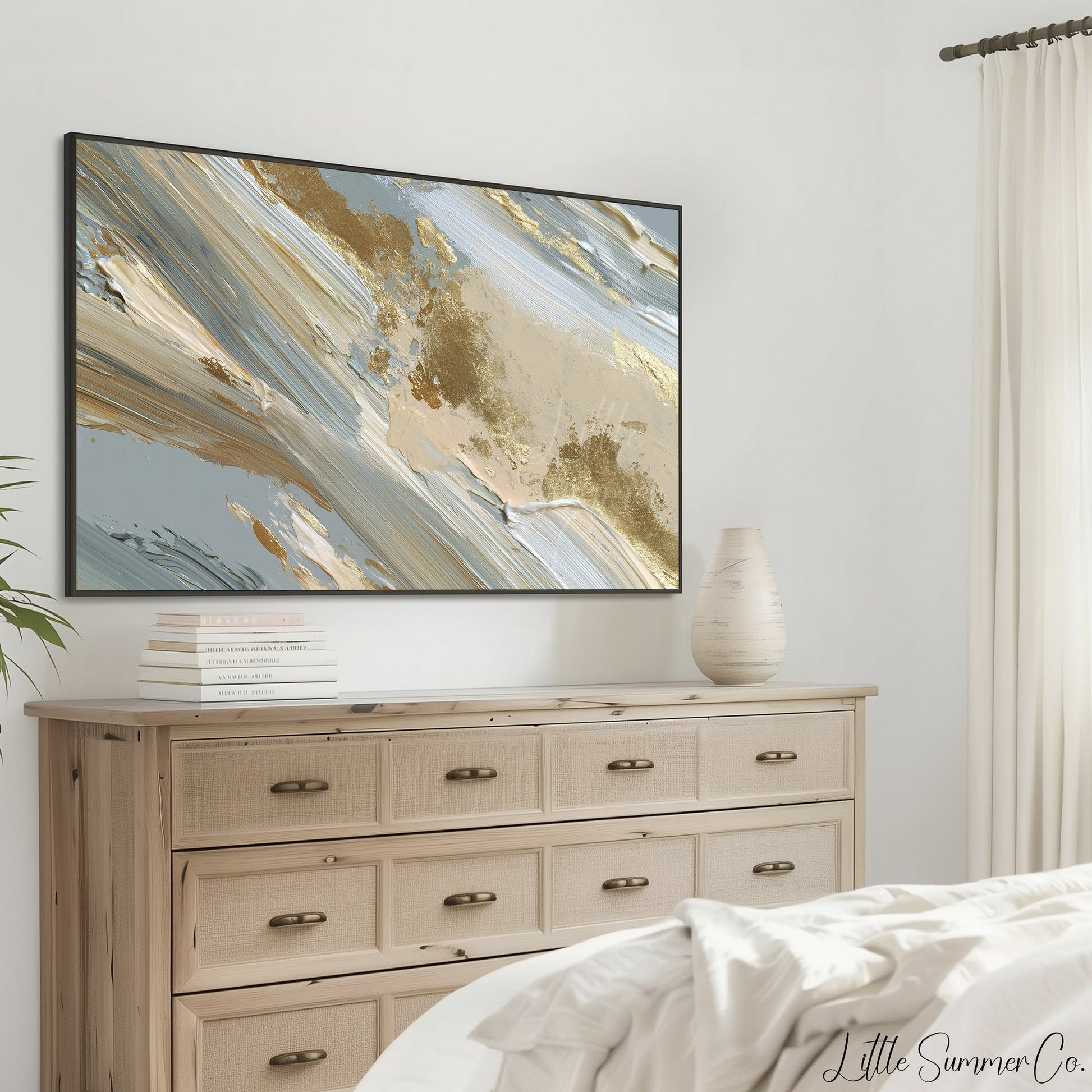 Gold Sweep Lines Frame TV Art displayed on a TV