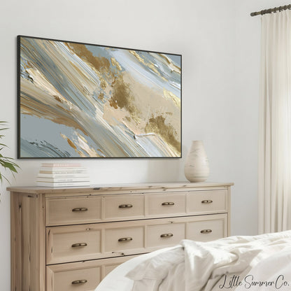 Gold Sweep Lines Frame TV Art displayed on a TV