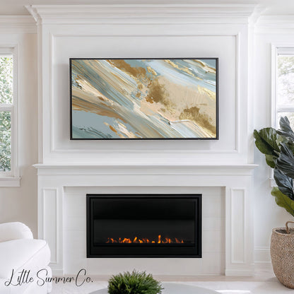 Gold Sweep Lines Frame TV Art displayed on a TV