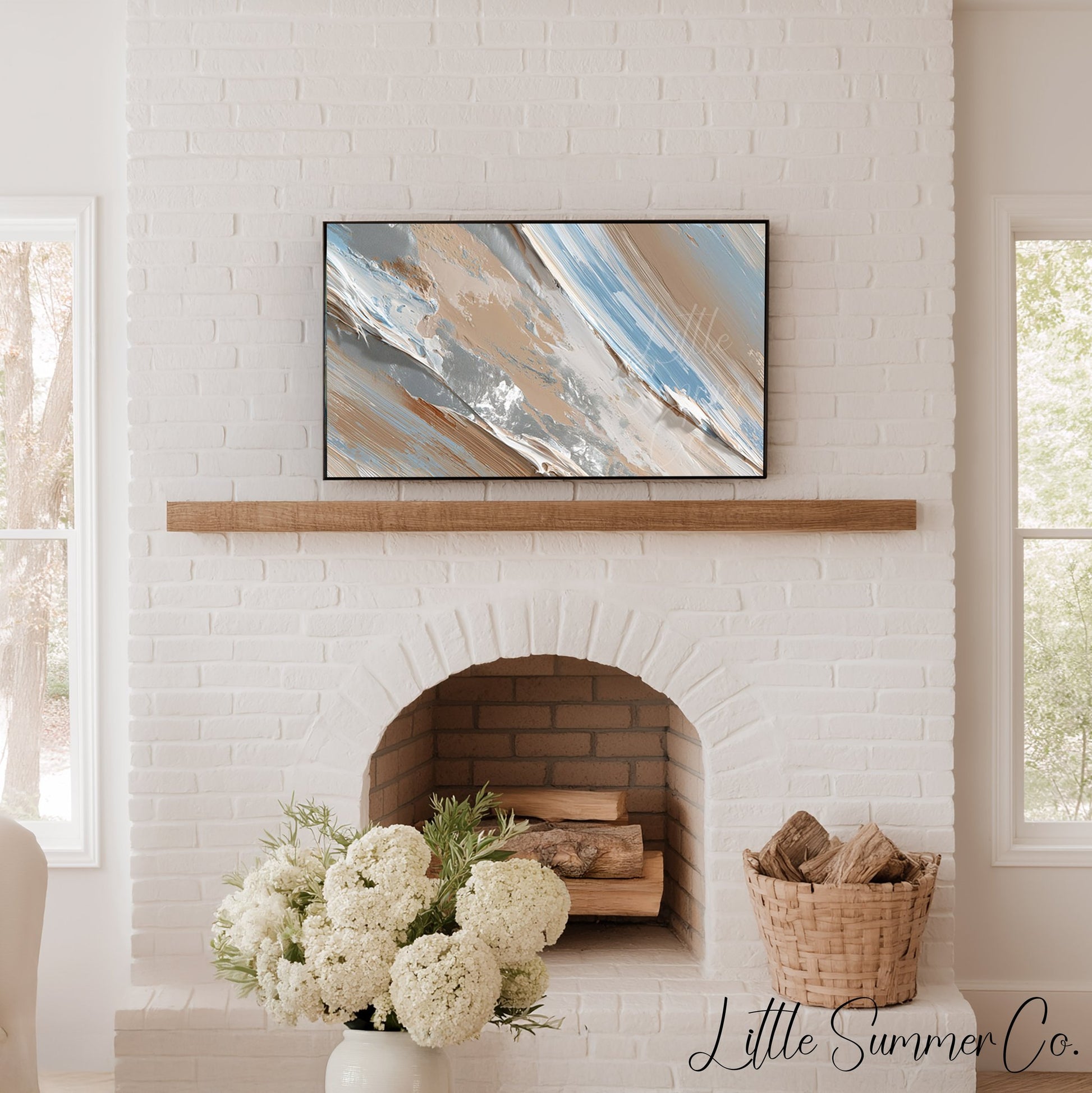 Blue Silver Sweep Frame TV Art displayed on a TV