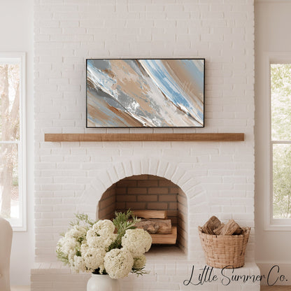 Blue Silver Sweep Frame TV Art displayed on a TV