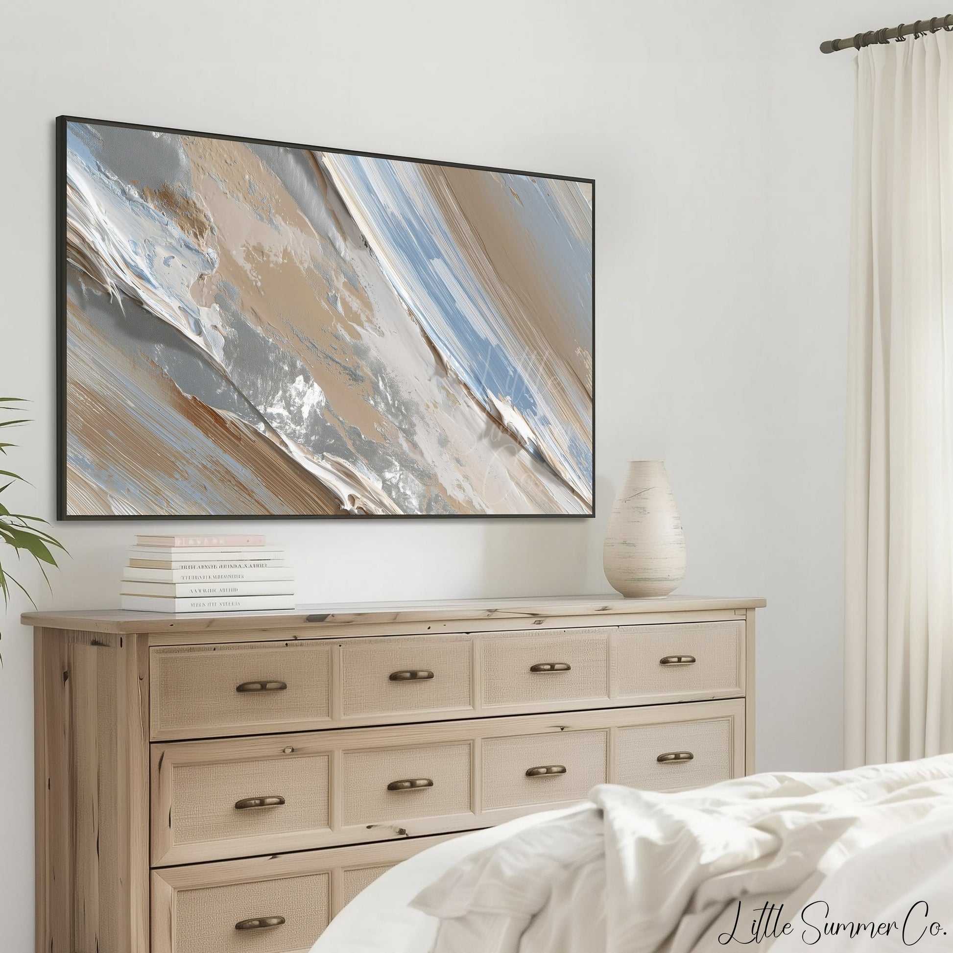 Blue Silver Sweep Frame TV Art displayed on a TV