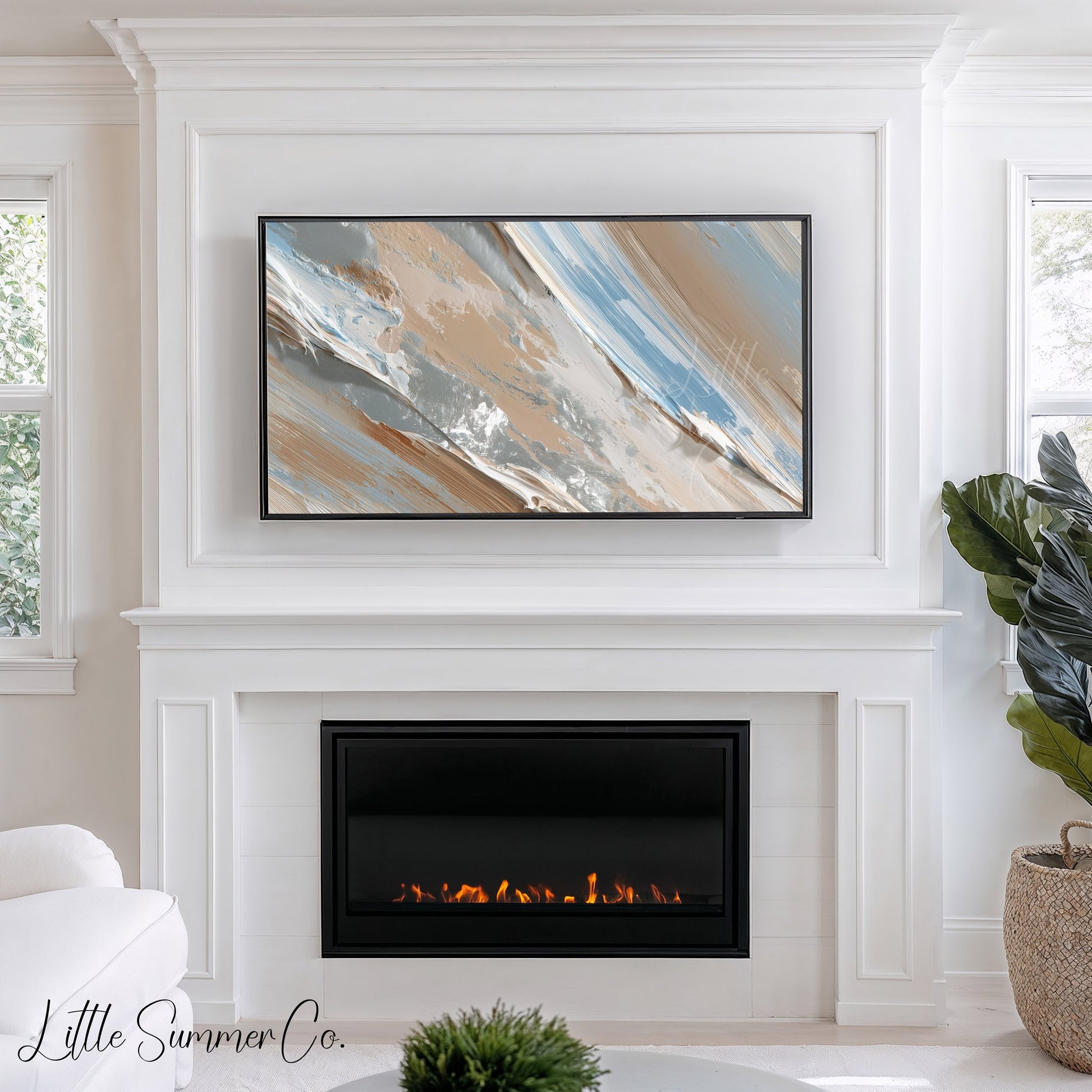 Blue Silver Sweep Frame TV Art displayed on a TV