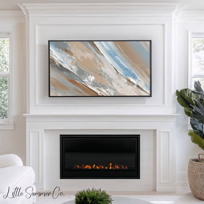 Blue Silver Sweep Frame TV Art displayed on a TV