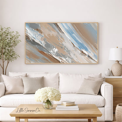 Blue Silver Sweep Frame TV Art displayed on a TV