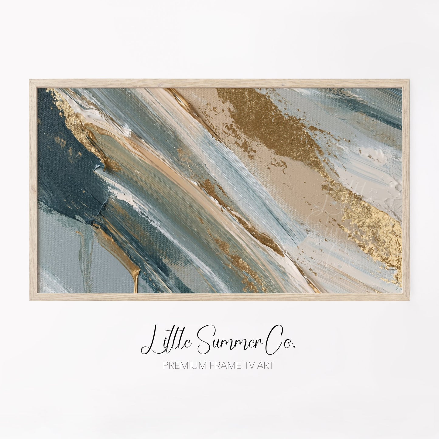 Teal Gold Sweep Frame TV Art displayed on a TV