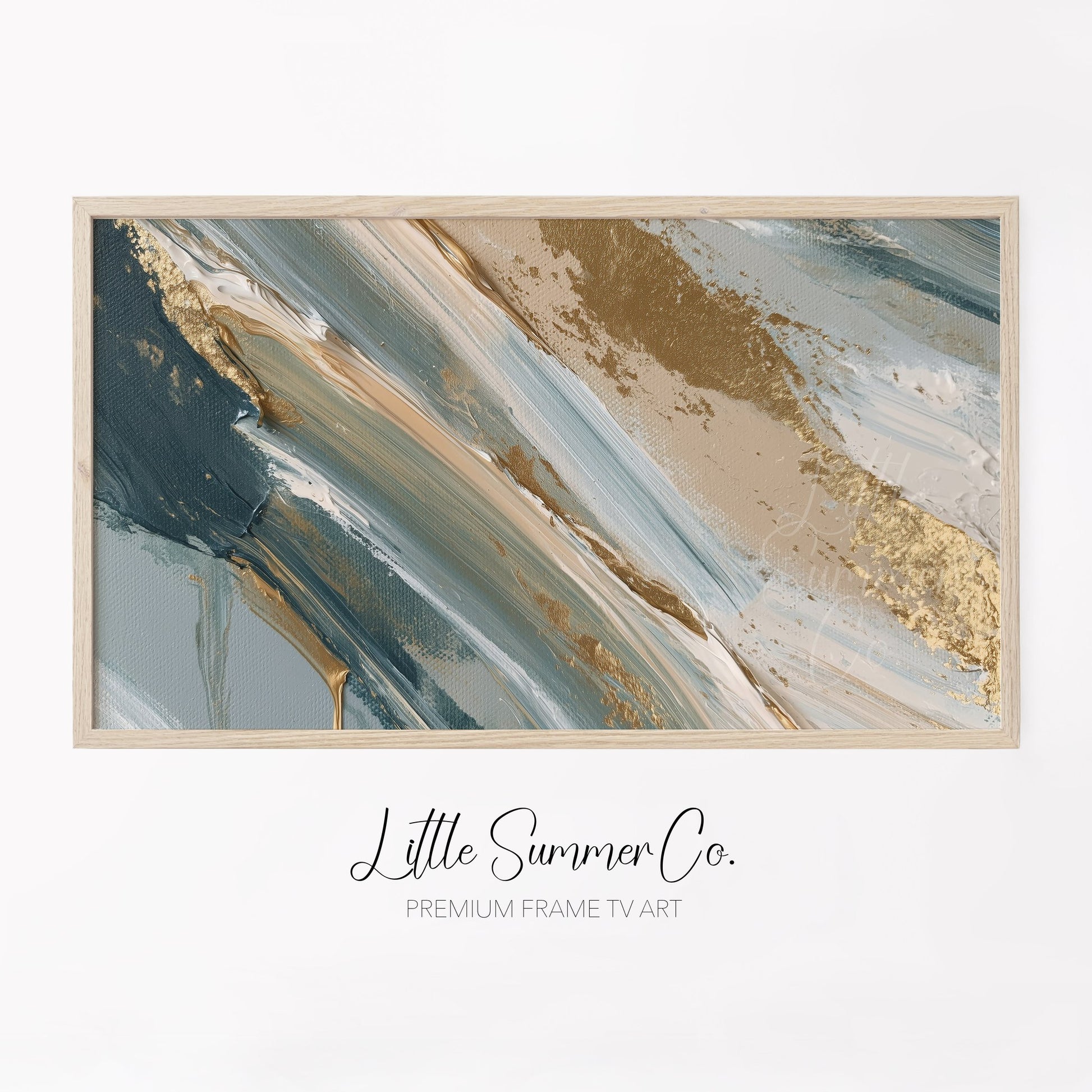 Teal Gold Sweep Frame TV Art displayed on a TV