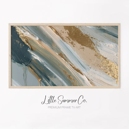 Teal Gold Sweep Frame TV Art displayed on a TV