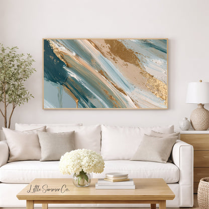 Teal Gold Sweep Frame TV Art displayed on a TV