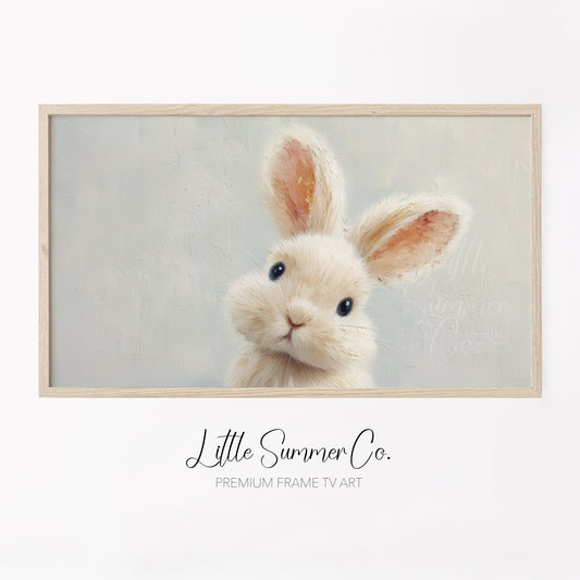 White Bunny Frame TV Art displayed on a TV