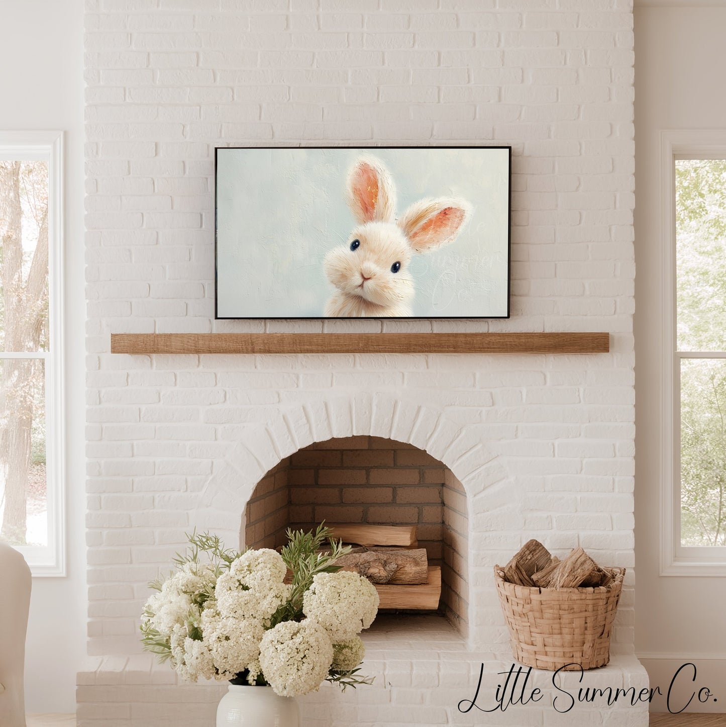 White Bunny Frame TV Art displayed on a TV