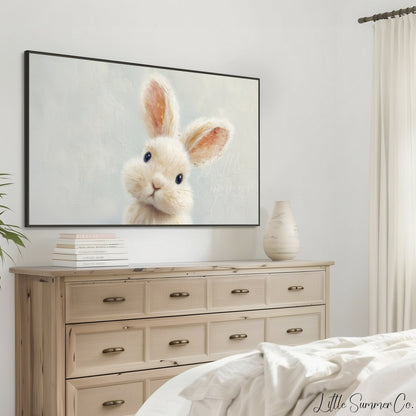 White Bunny Frame TV Art displayed on a TV