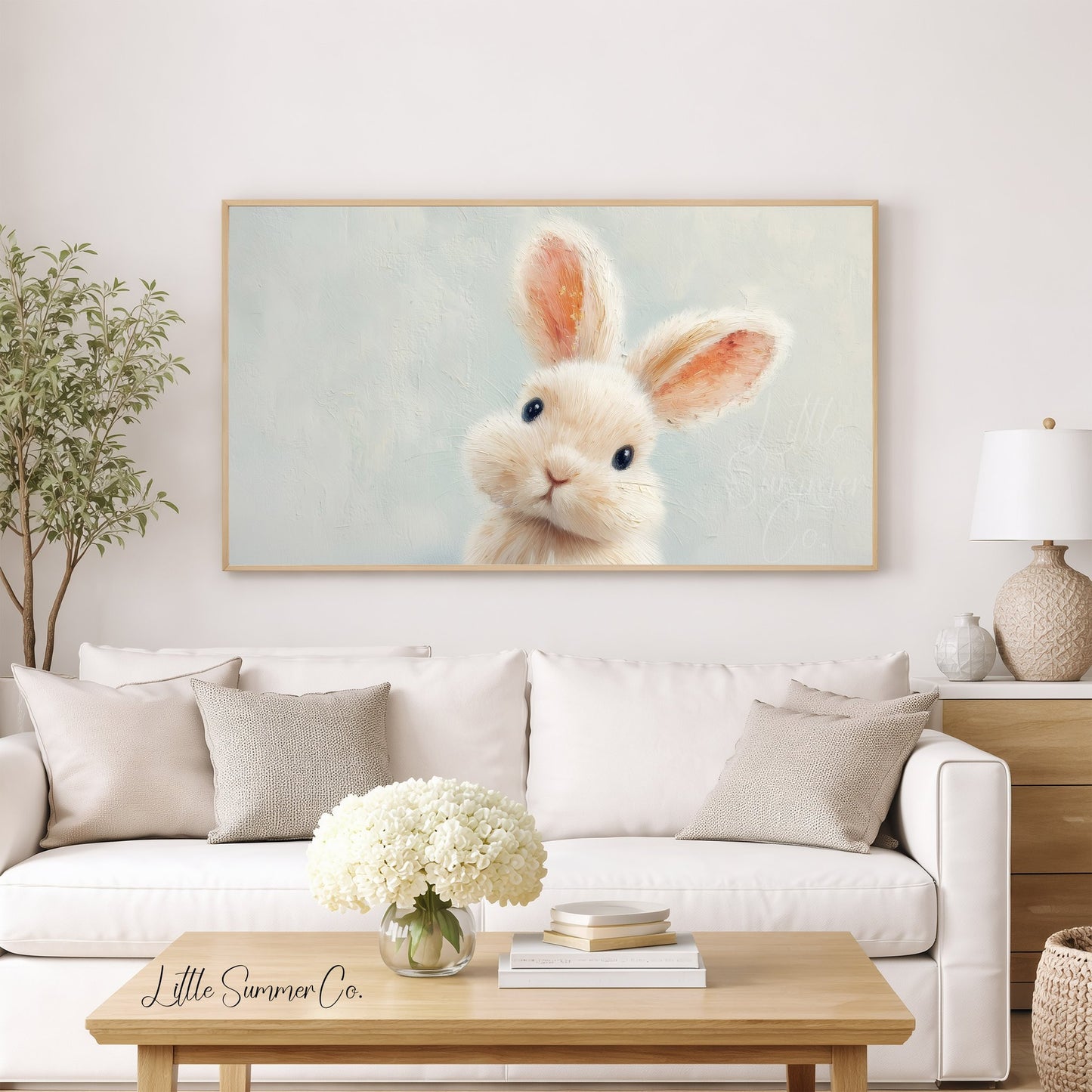 White Bunny Frame TV Art displayed on a TV