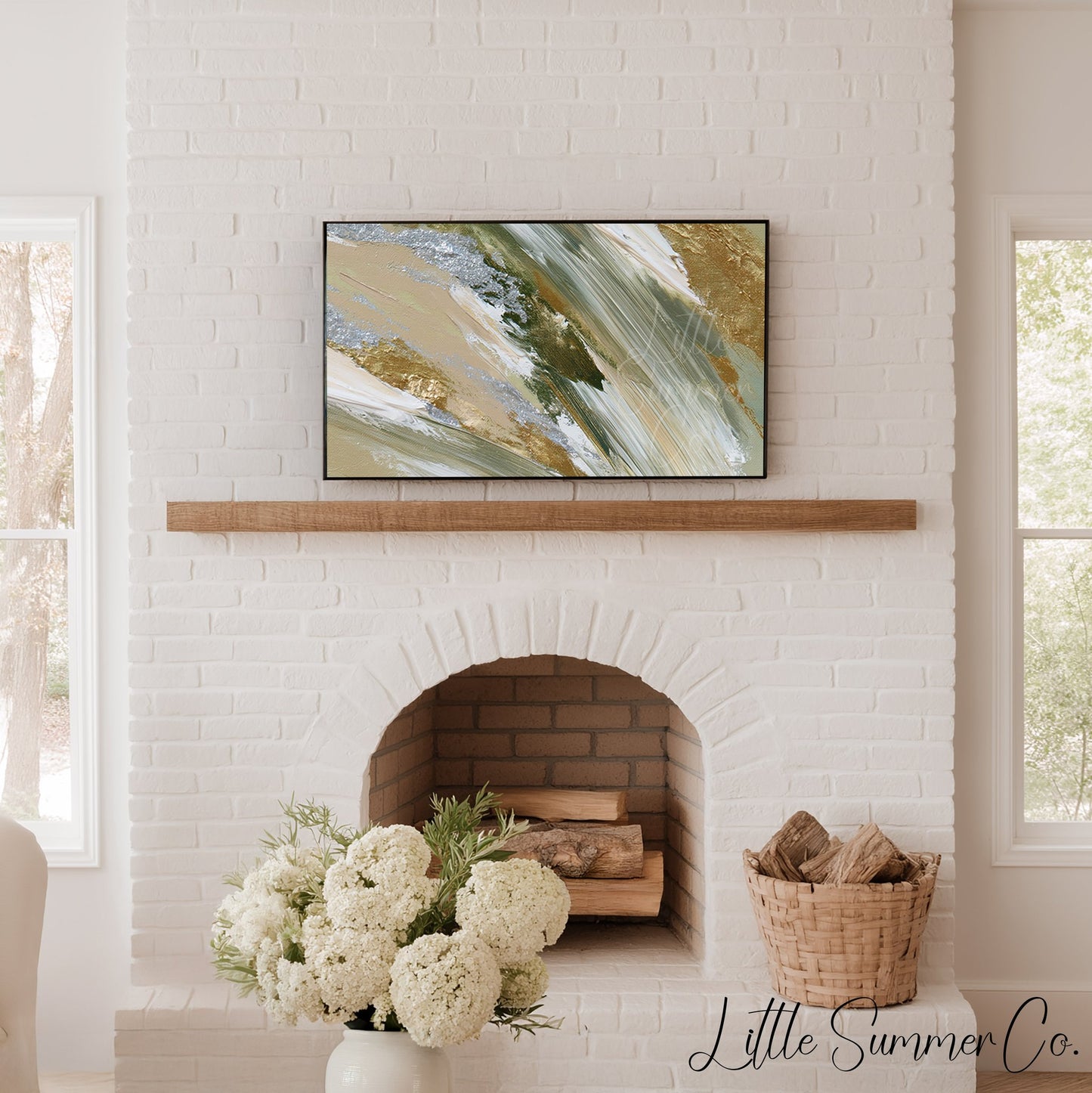 Olive Gold Sweep Frame TV Art displayed on a TV