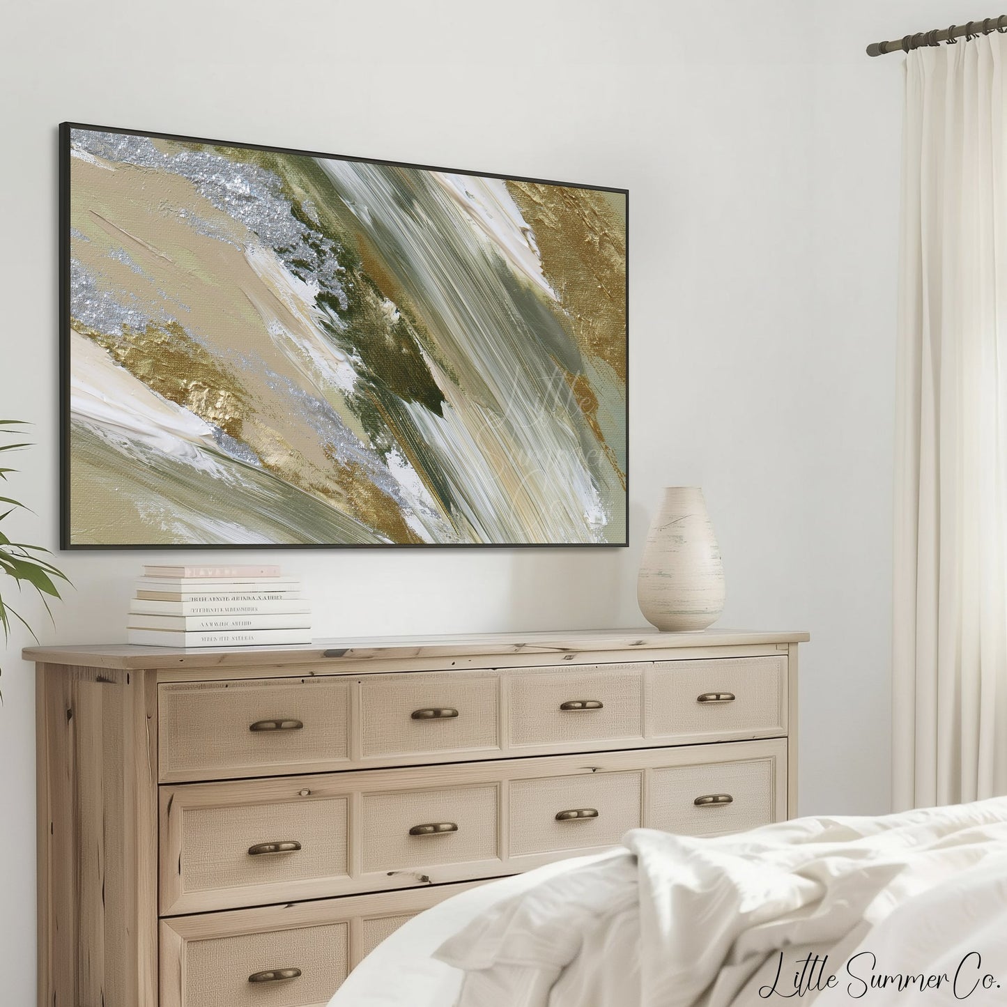 Olive Gold Sweep Frame TV Art displayed on a TV