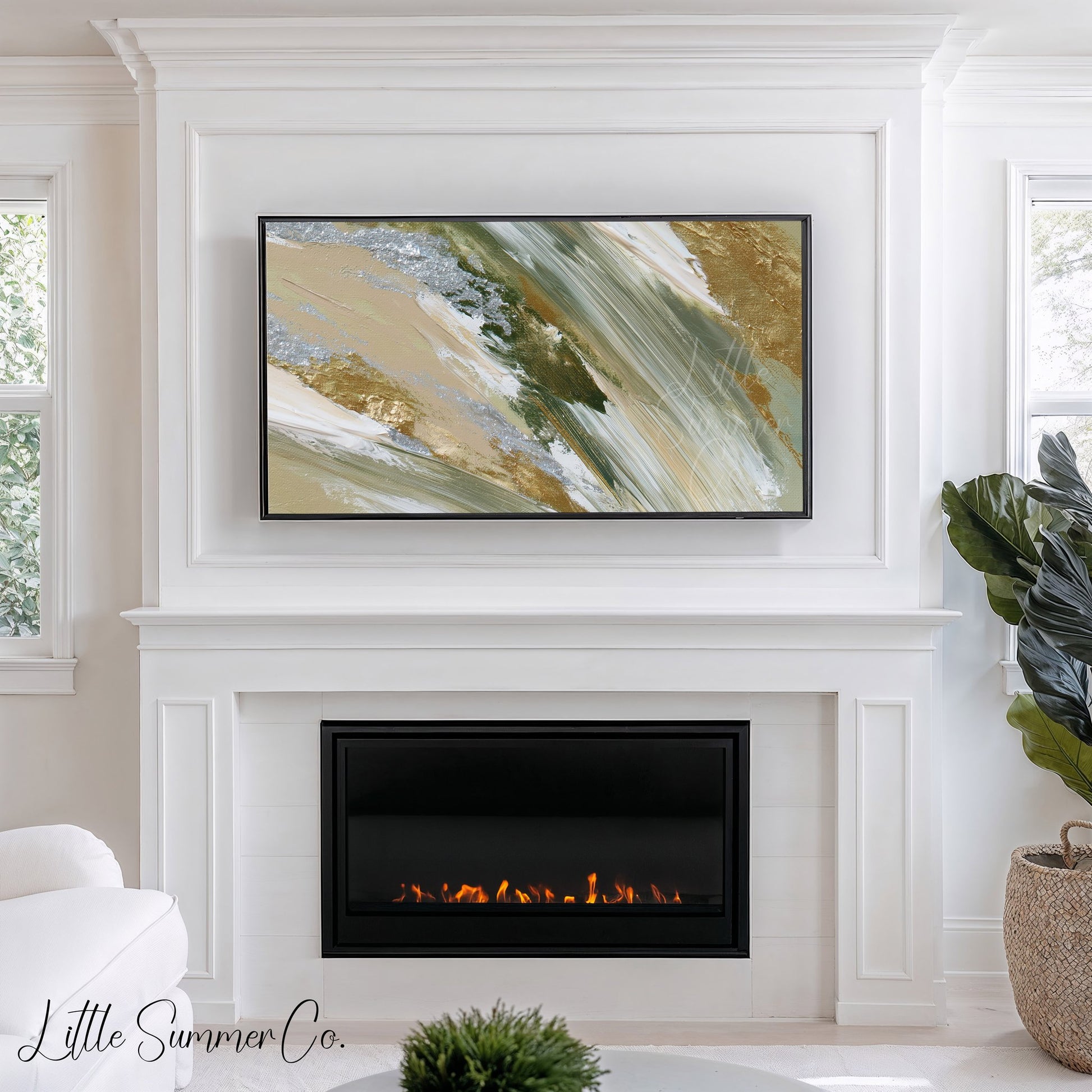 Olive Gold Sweep Frame TV Art displayed on a TV