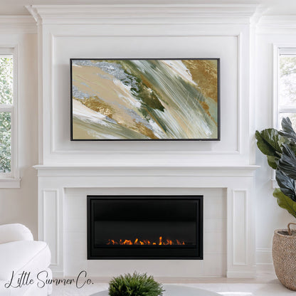 Olive Gold Sweep Frame TV Art displayed on a TV