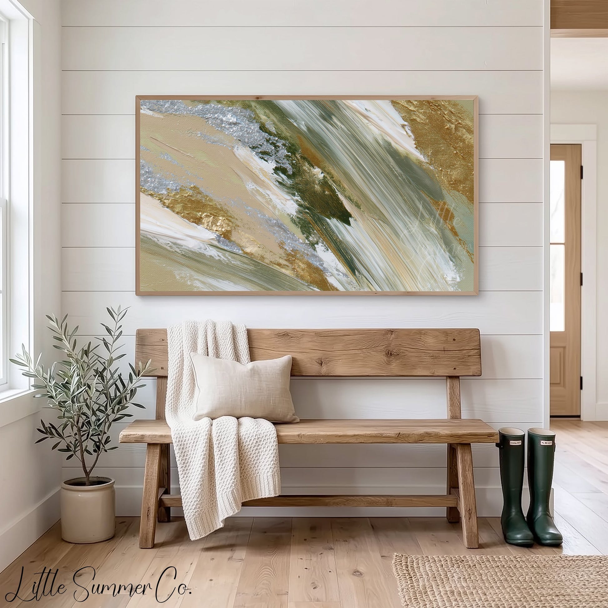 Olive Gold Sweep Frame TV Art displayed on a TV