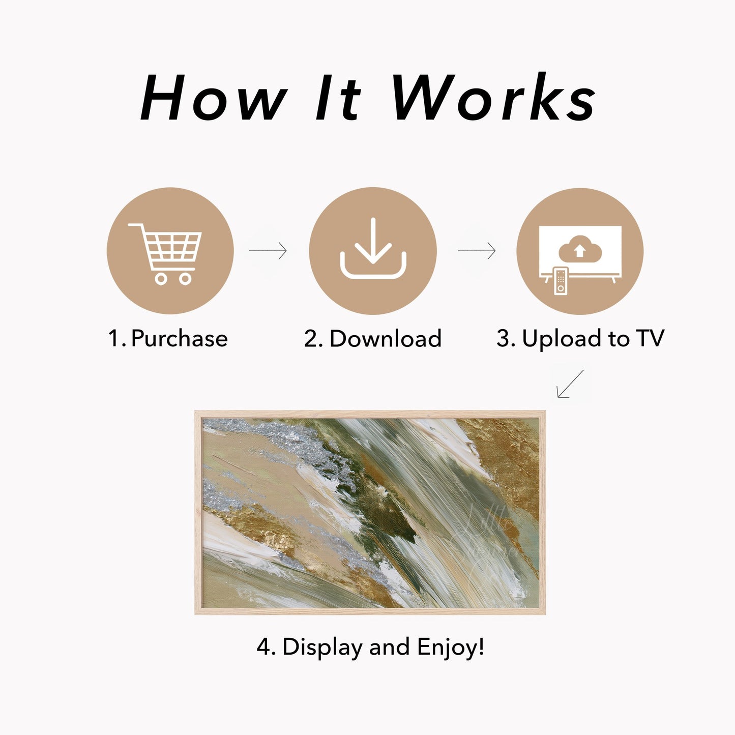 Olive Gold Sweep Frame TV Art displayed on a TV