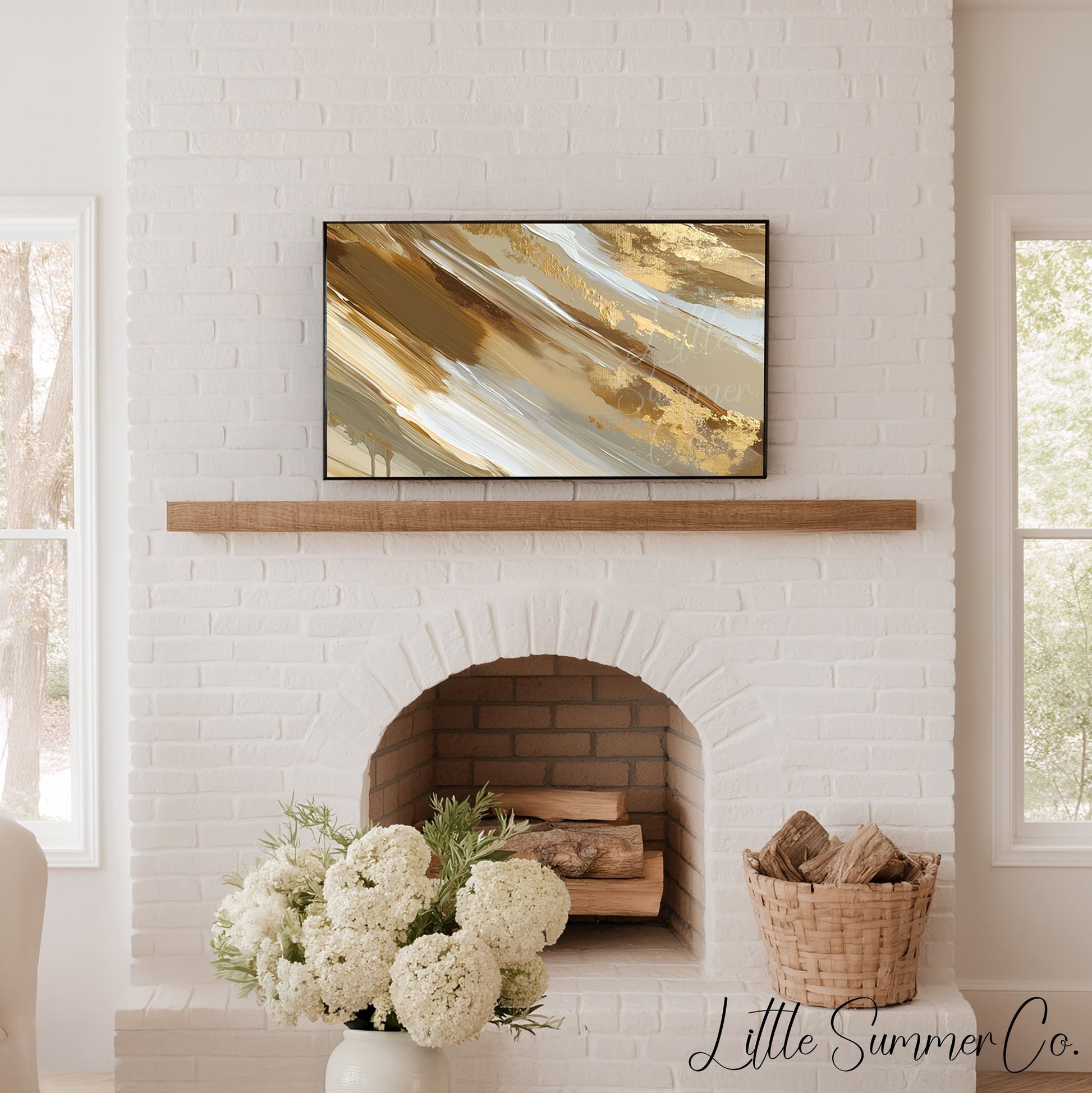 Golden Sand Sweep Frame TV Art displayed on a TV