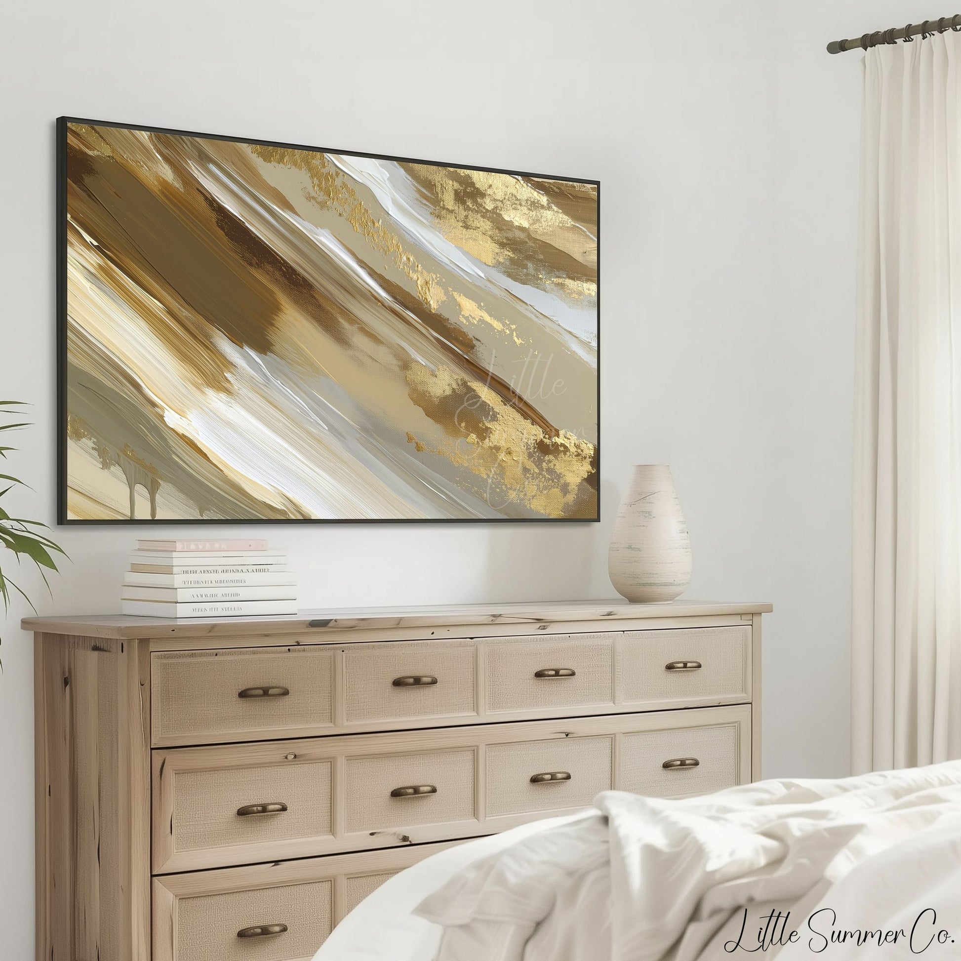 Golden Sand Sweep Frame TV Art displayed on a TV